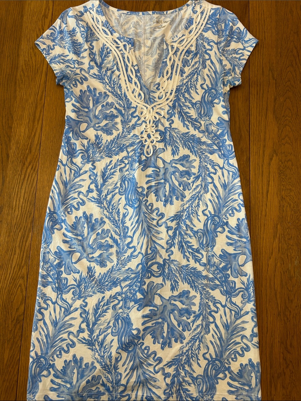 Lilly Pulitzer Blue & White Short-Sleeve Seaweed Print Dress Size Small